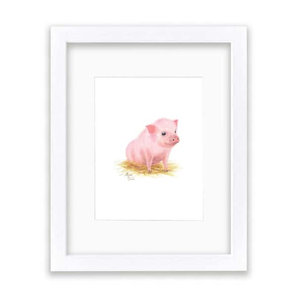 Unbranded Barnyard Littles "Piglet" by Alyssa Lewis Individual White Framed with Mat Animal Art Print 14 in. x 11 in.