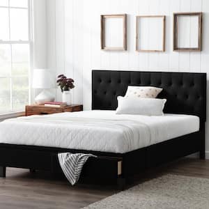Anna Upholstered Black Full Bed with Drawers