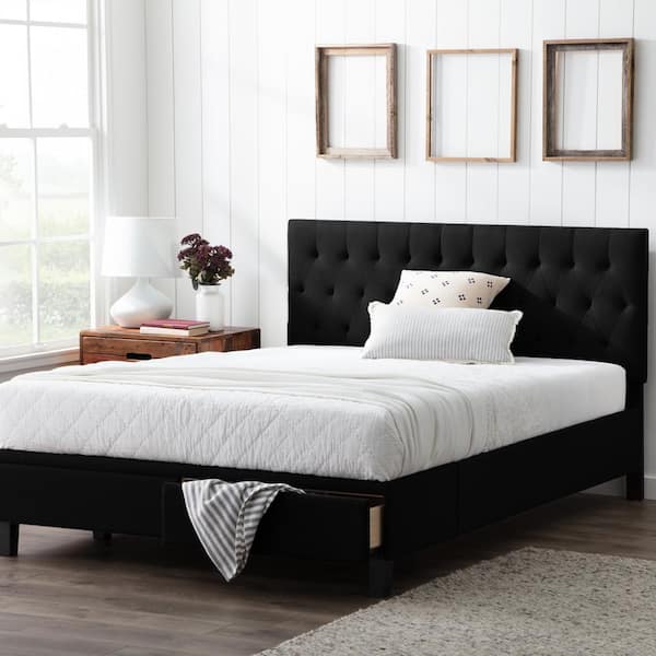 Brookside Anna Upholstered Black Queen Bed with Drawers