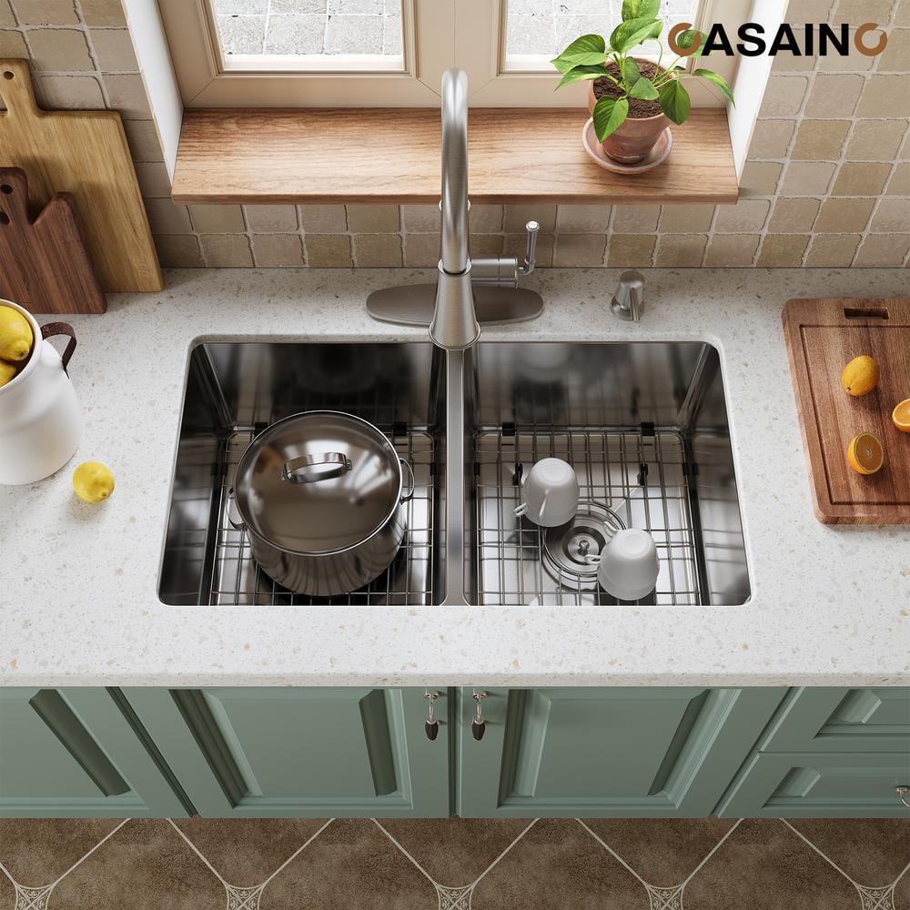 31'' Brushed Stainless Steel Double Bowl Undermount Kitchen Sink