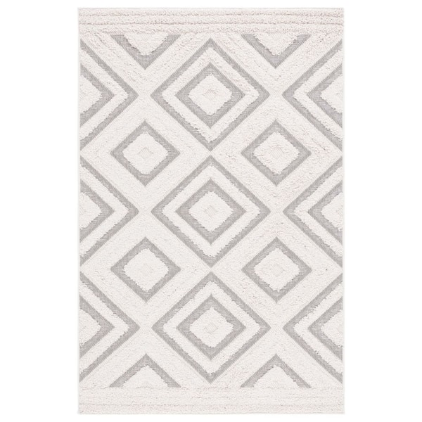 Cottage Ivory/Gray 4 ft. x 6 ft. High-Low Diamond Indoor/Outdoor Area Rug