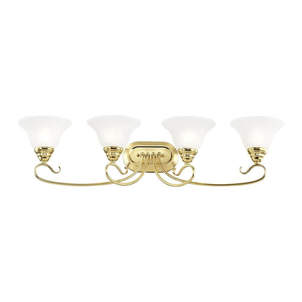 Elegant Coronado Polished Brass 4-Light Vanity with White Alabaster Glass