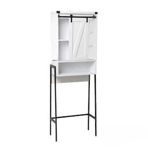 9.9 in. W x 69.9 in. H x 23 in. D White Over the Toilet Storage with Adjustable Shelf and Sliding Door in White