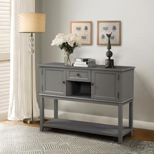 Susana 45.2 in. Grey Rectangle Wood Transitional Console Table with Bottom Shelves and Drawers