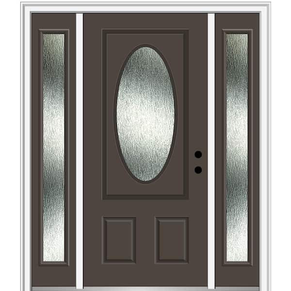 MMI Door 60 in. x 80 in. Left-Hand Inswing Rain Glass Brown Fiberglass Prehung Front Door on 6-9/16 in. Frame