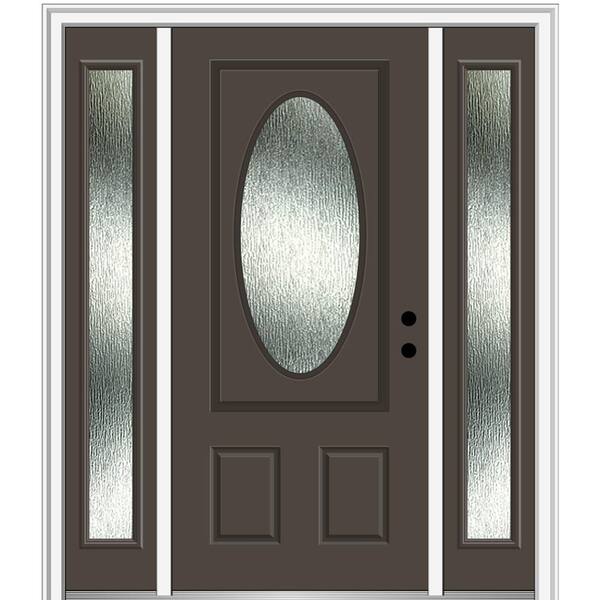 MMI Door 64 in. x 80 in. Left-Hand Inswing Rain Glass Brown Fiberglass Prehung Front Door on 4-9/16 in. Frame