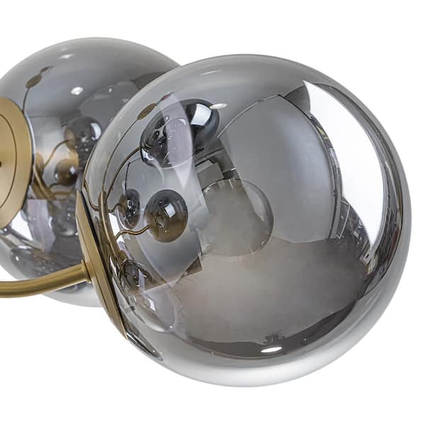 HUOKU Carla 9-Light 27.6 in.W Brushed Brass Smoked Glass Globe