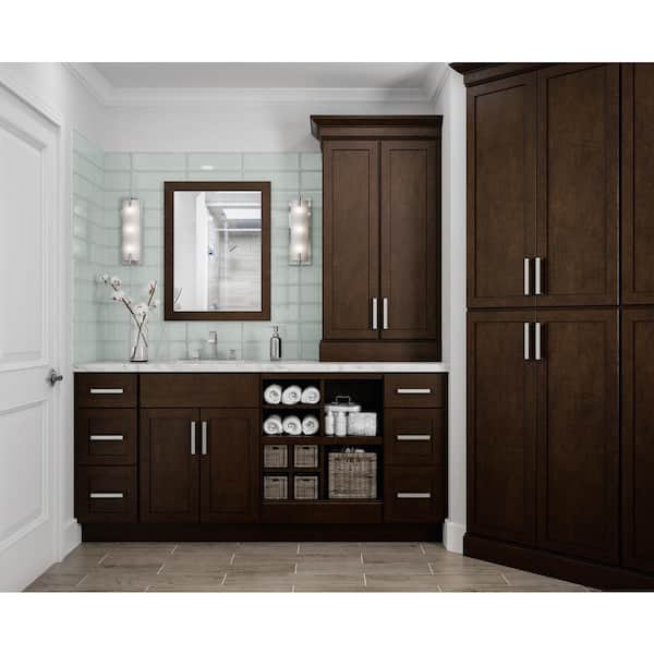 Shaker 12 in. W x 7.5 in. D x 42 in. H Assembled Bath Wall Hutch Bathroom Cabinet in Java