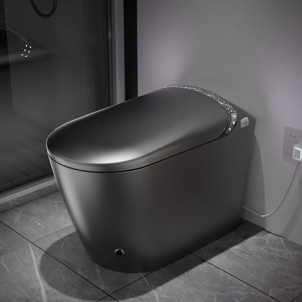 Tankless Smart Elongated Bidet Toilet 1.28 GPF in Matte Gray with Auto Lid Open/Close, Auto flushing, Foot sensor