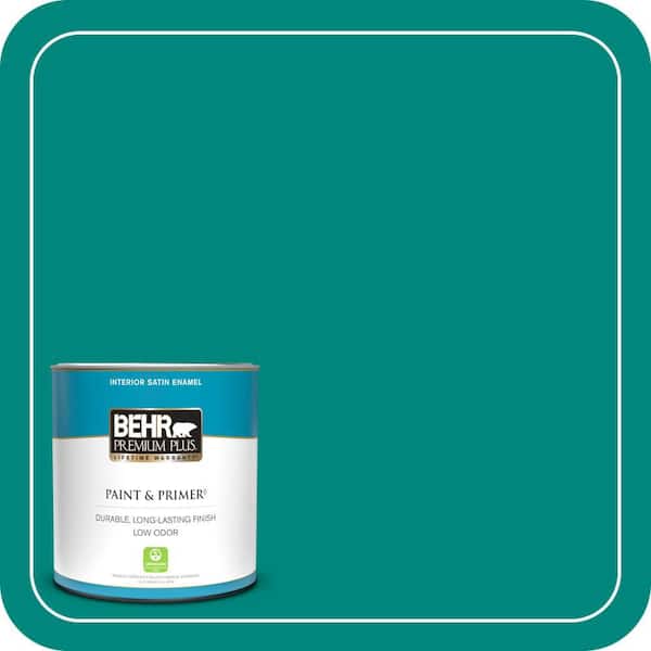 BEHR PREMIUM PLUS 1 qt. #P450-7 Mystic Turquoise Satin Enamel Low Odor Interior Paint & Primer