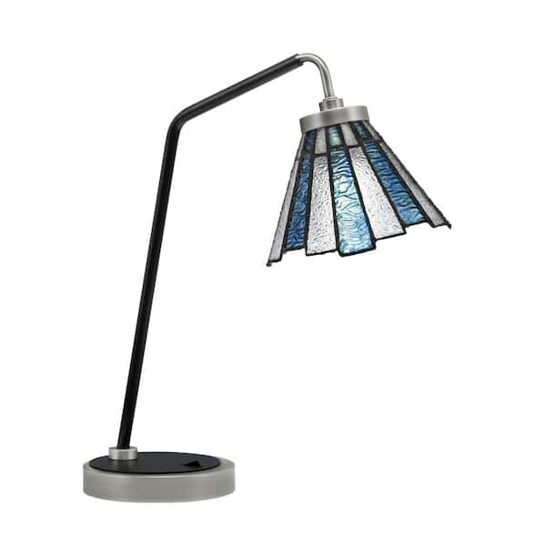 Unbranded Delgado 16.5 in. Graphite and Matte Black Desk Lamp with Sea Ice Art Glass