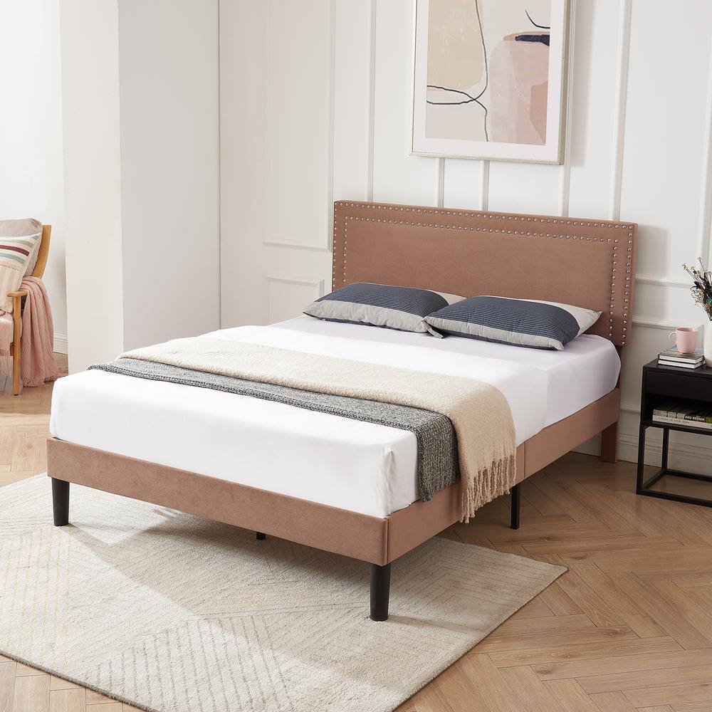Upholstered Bed with Adjustable Headboard, No Box Spring Needed Platform Bed Frame, Bed Frame Gray Queen Bed - thumbnail 4