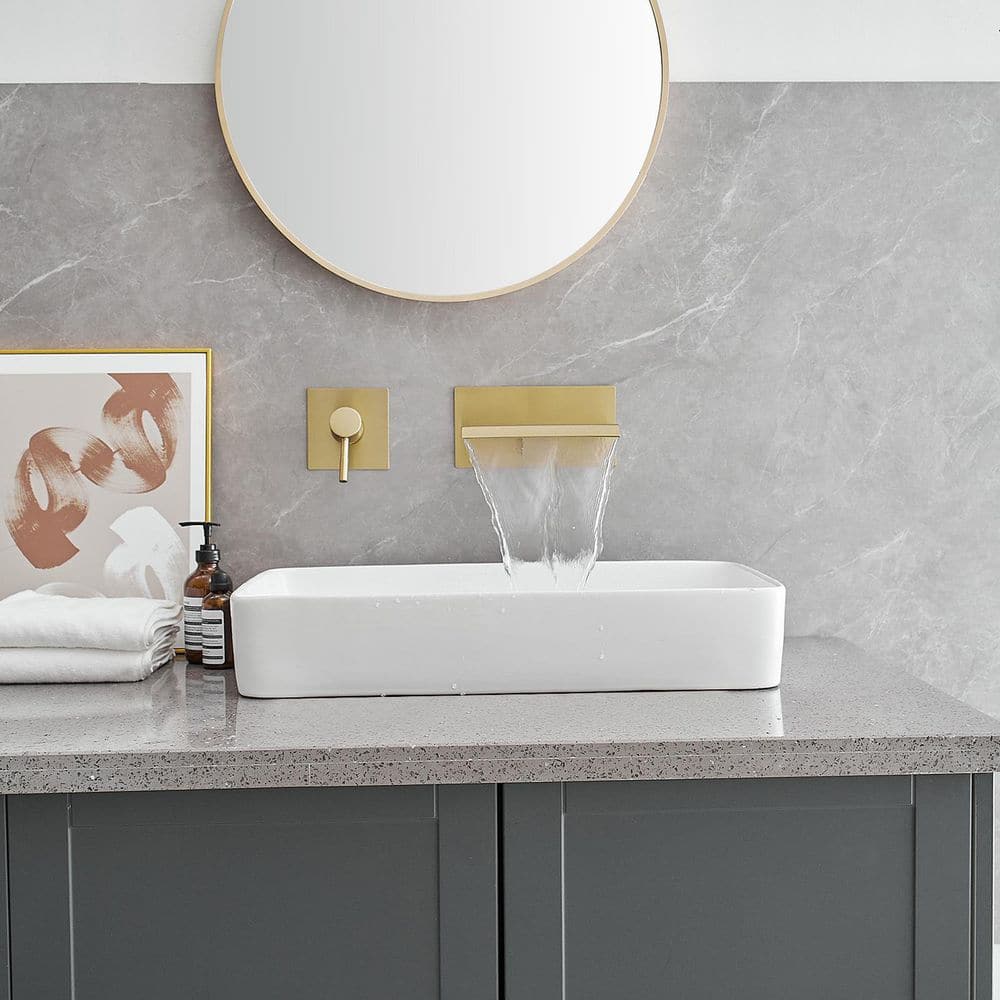 Brushed Gold Wall-Mounted Single-Handle Waterfall Bathroom Faucet