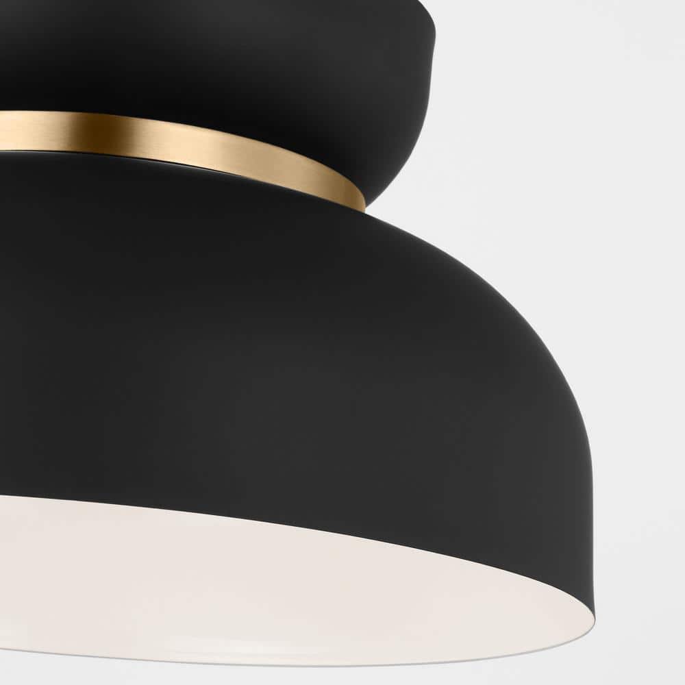 Midnight Black Steel 1-Light Pendant with Brass Accents