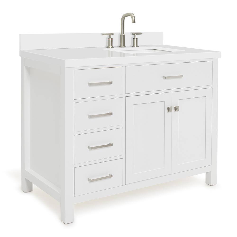 White Quartz Top Freestanding Single Vanity with Storage