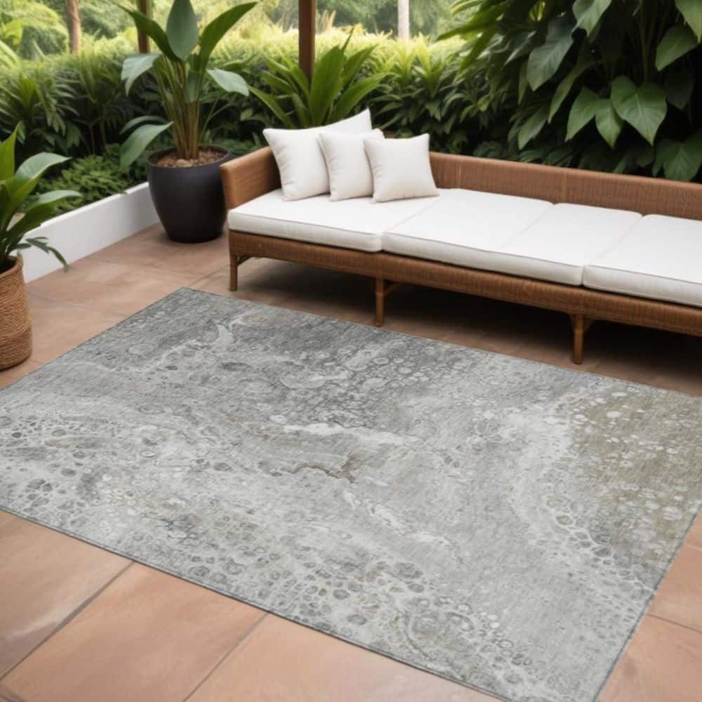 Silver, Gray, Taupe 9 ft. x 12 ft. . Woven Abstract Polyester Rectangle Indoor / Outdoor Area Rug price history on PriceWatchPro