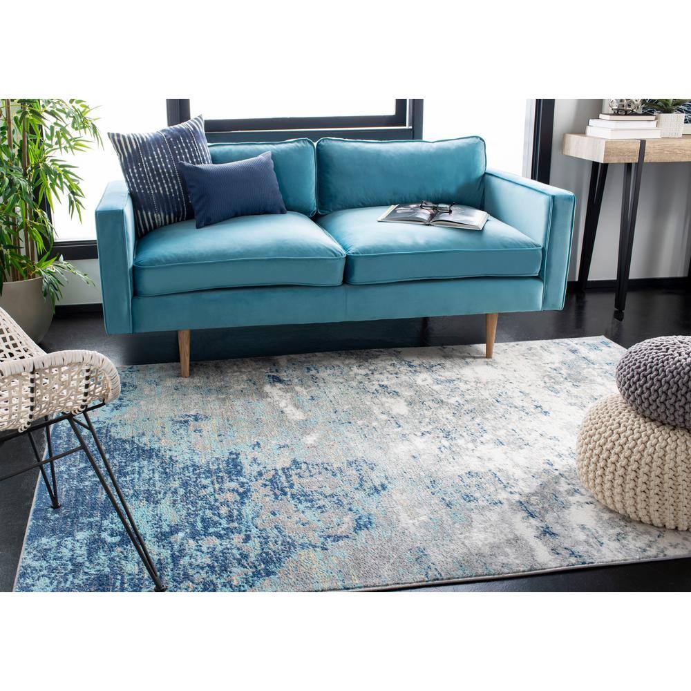 Abstract Grey & Blue Hand-Knotted Synthetic 6' x 9' Area Rug