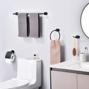 Wall Mounted 5 -Piece Bath Hardware Set with Towel Bar Hand Towel Holder Toilet Paper Holder Towel Hook in Matte Black