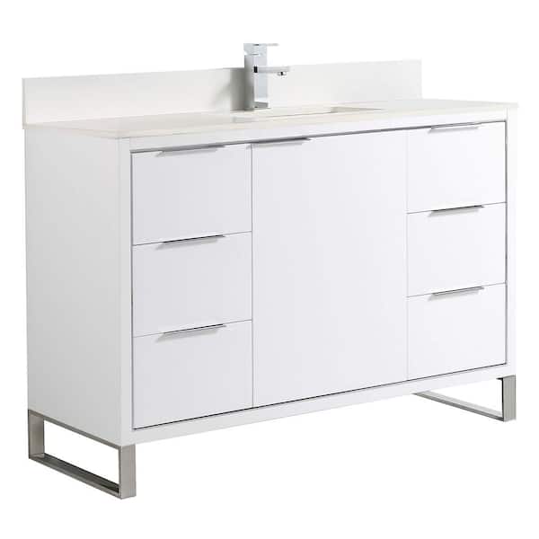 FINE FIXTURES Opulence 48 in. W x 18 in. D x 33.5 in. H Single Sink Bath Vanity in White Matte with White Top