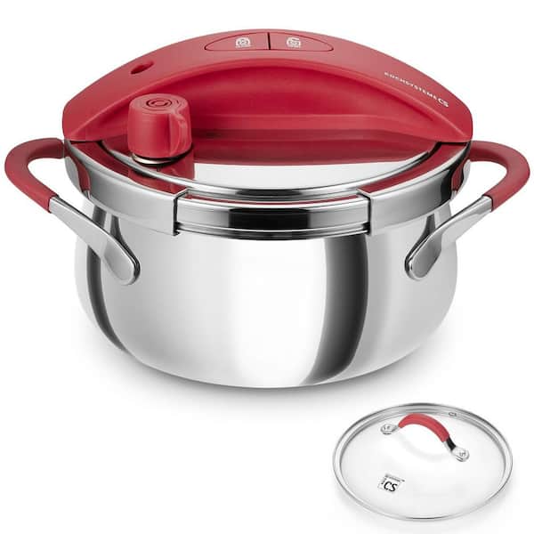 3.2 qt. Stainless Steel Stovetop Pressure Cooker, Pressure Cooker with Glass Lid, One-Hand Locking, Induction Compatible
