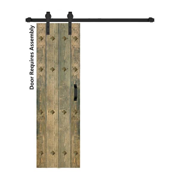 ISLIFE Mid-Century New Style 24 in. x 84 in. Aged Barrel Finished Solid Wood Sliding Barn Door with Hardware Kit
