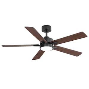 Walter 52 in. Indoor Black Ceiling Fan with Adjustable White LED Light, 5-Reversible Blades and Remote Control Included