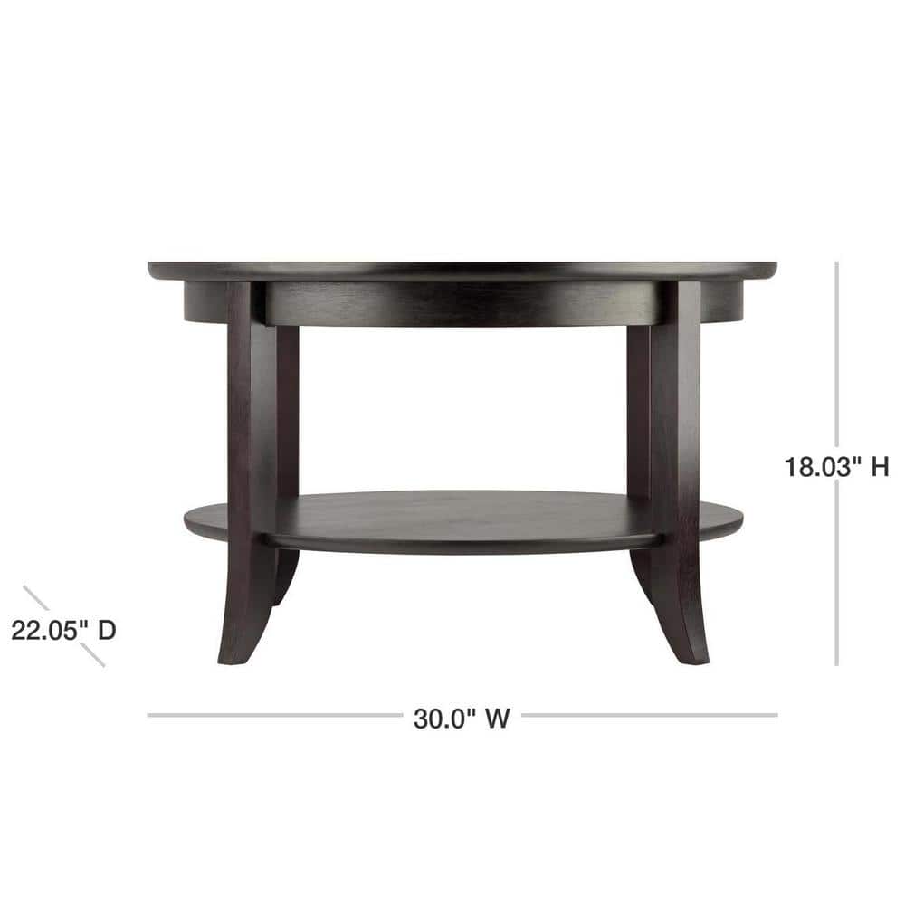 Espresso Round Wood and Glass Coffee Table with Shelf