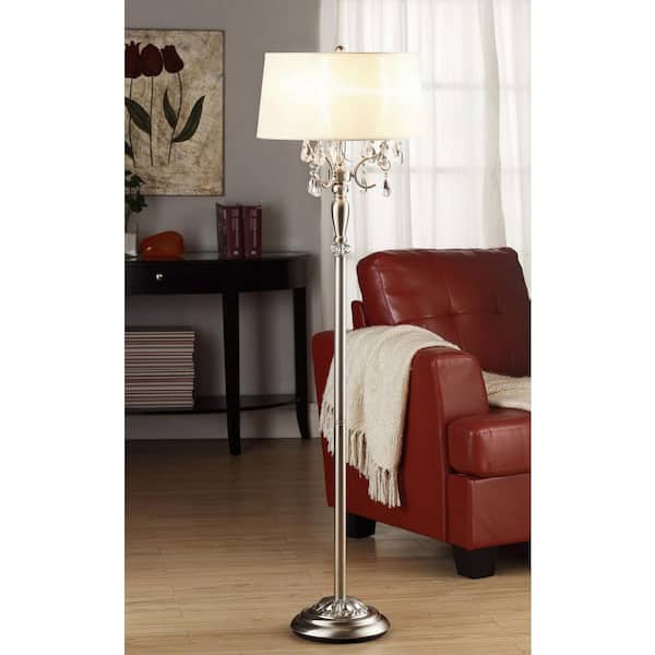 62 in. Silver Modern 1-Light Smart 1-Way (On/Off) Standard Floor Lamp for Living Room with Linen Drum Shade
