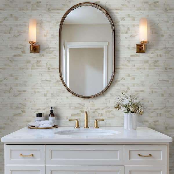 Ivory Amber Beveled 12 in. x 12 in. Glossy Glass Subway Mosaic Wall Tile (9.7 sq. ft./Case)