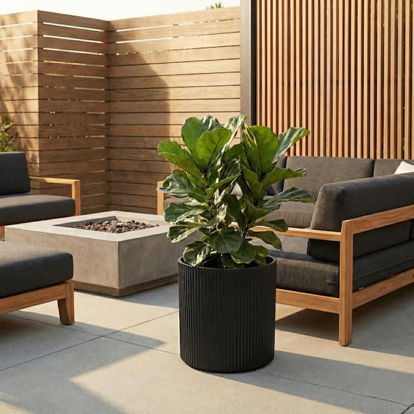 Serene 14in DIA x 14in H Round Black Plastic Plant Planter with Drainage Holes, Size: 14 inch