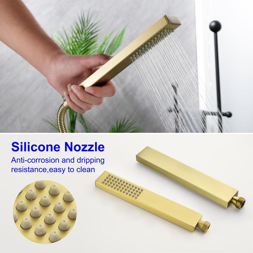Brushed Gold Brass Waterfall Floor Mount Freestanding Tub Faucet
