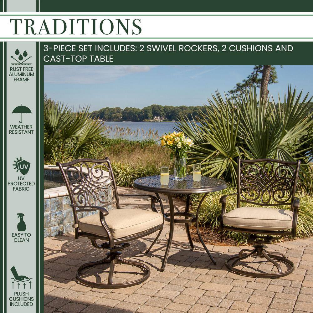 Natural Oat Aluminum 3-Piece Bistro Set with Cushions