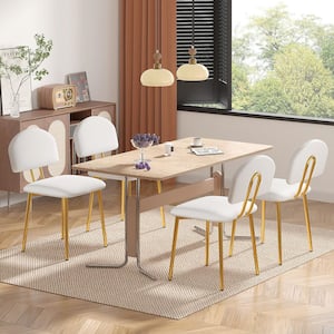 Dining Chairs Set of 4, PU Leather Upholstered Arch Back Kitchen Side Chairs with Adjustable Feet for Dining Room, White