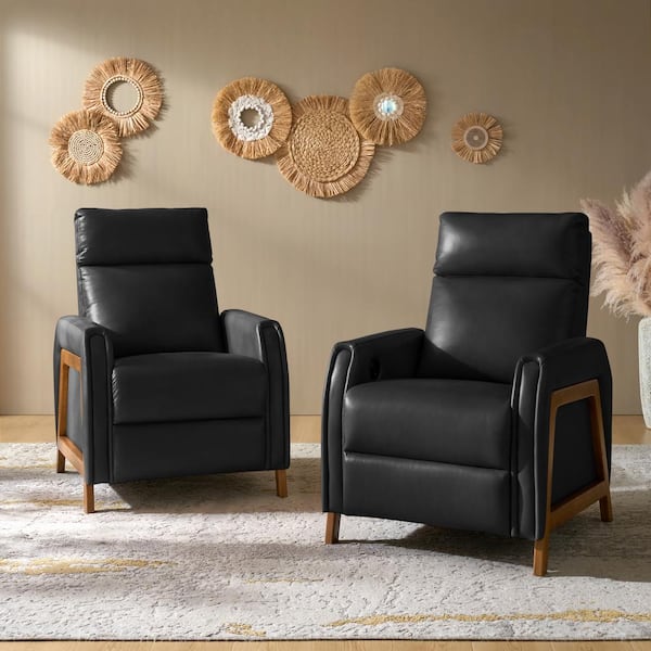 Casica Black 29 in. Genuine Leather Power Recliner with USB and Type-C Ports (Set of 2)