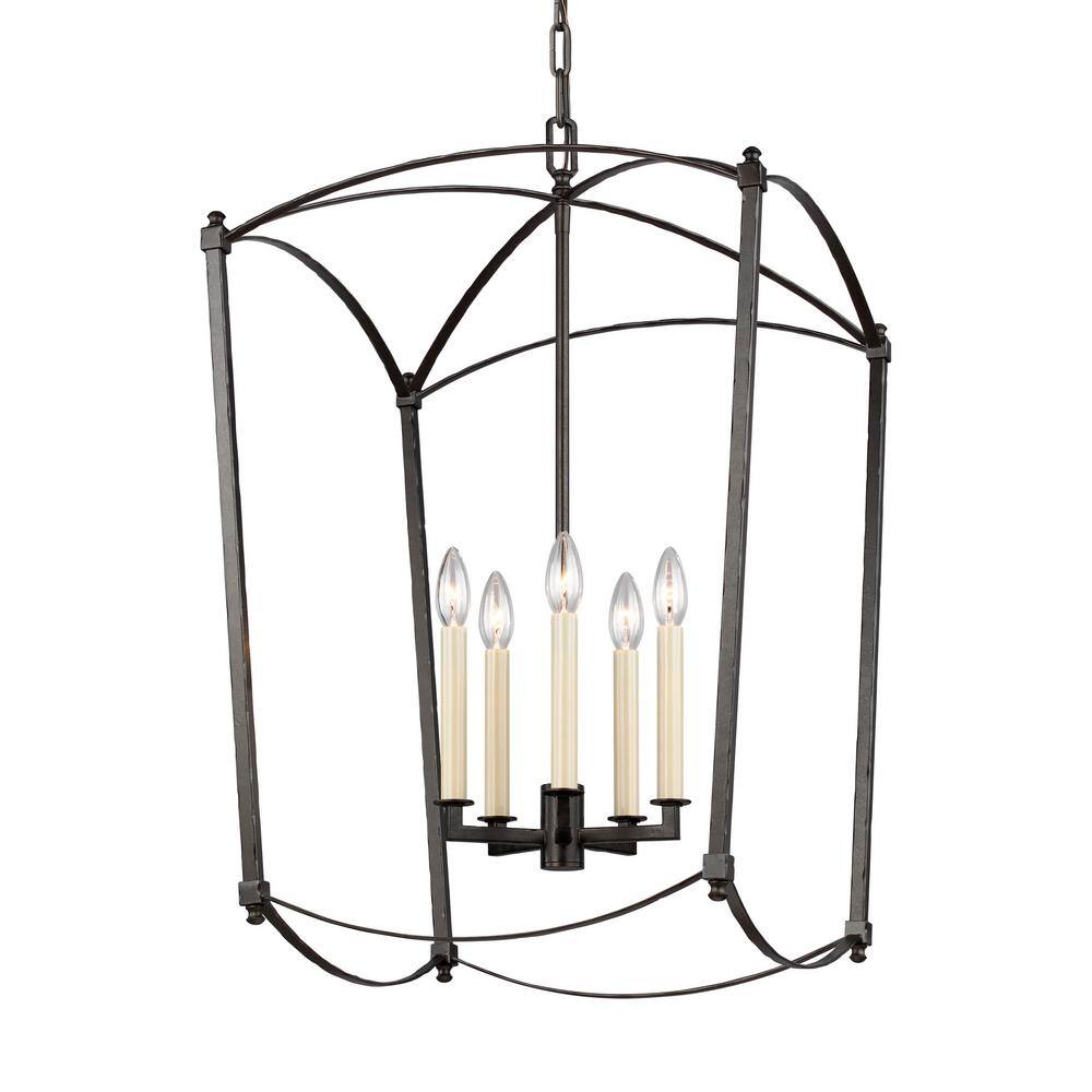 Thayer Graceful Curved 5-Light Chandelier in Smith Steel