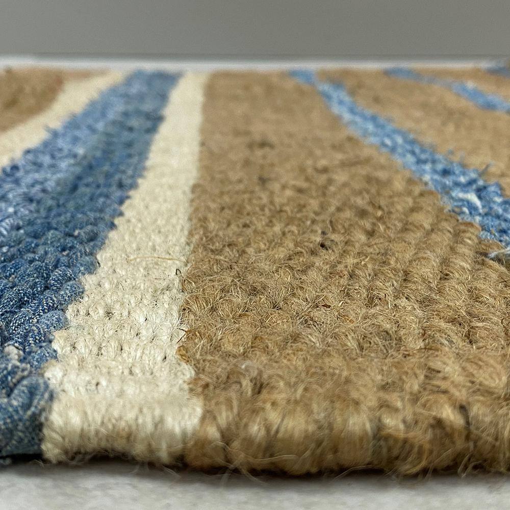 Handmade Blue and Beige Cotton Striped 5' x 7' Rug