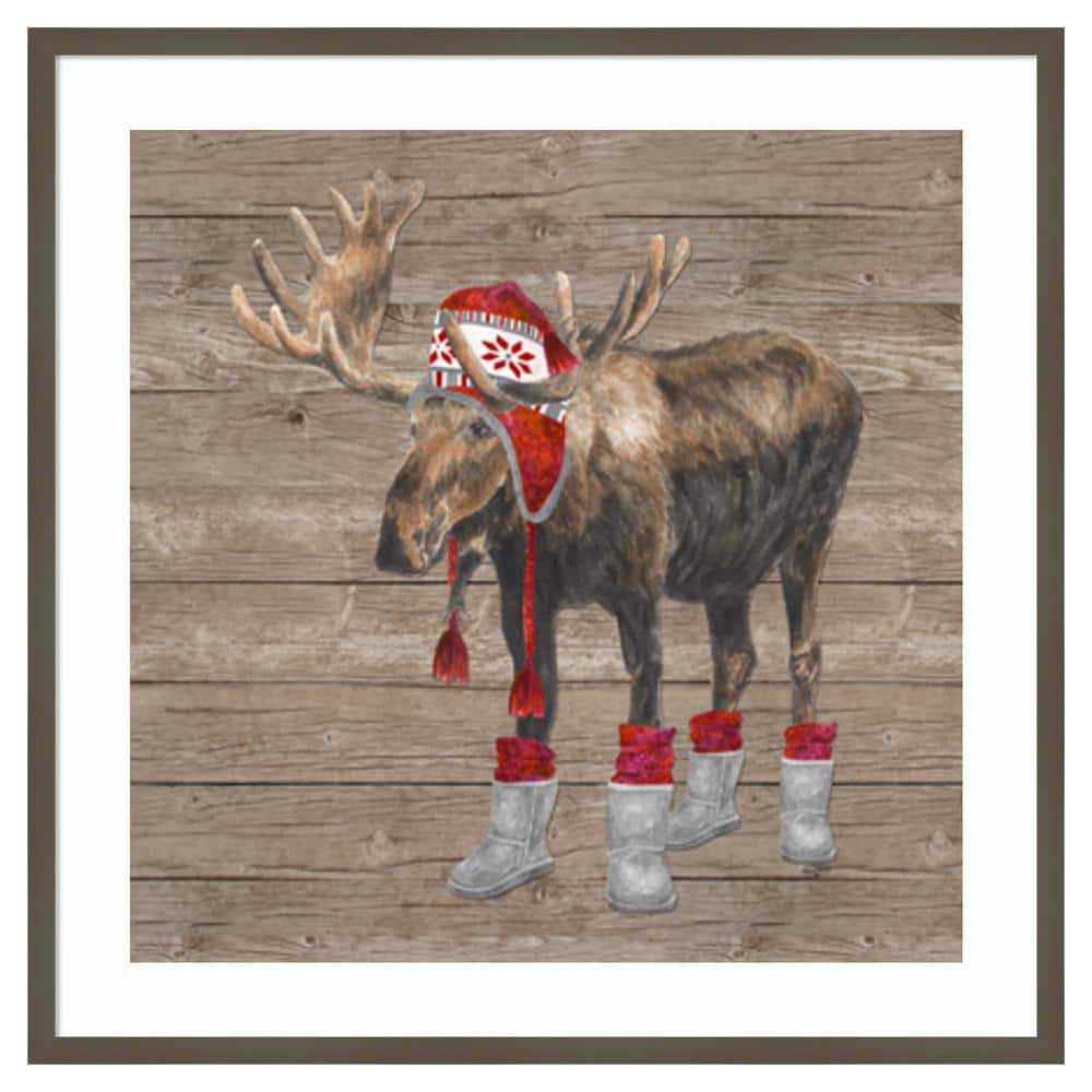 Warm in the Wilderness Moose Framed Graphic Art Print in Svelte Clay Grey