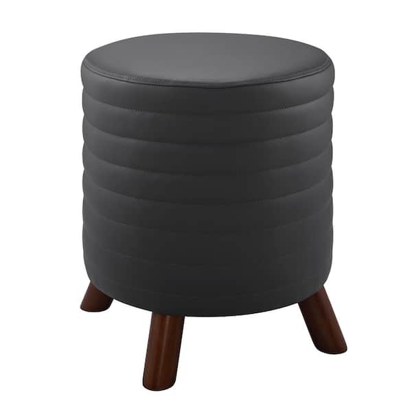 Linon Home Decor Anslee Gray Faux Leather Round Channel Stitched Stool