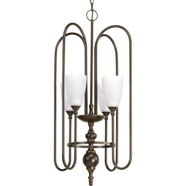 Progress Lighting Revive Collection 4-Light Antique Bronze Foyer Pendant with Etched Fluted Glass