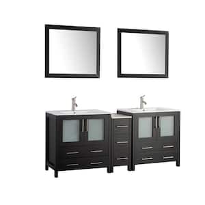 Brescia 72 in. W x 18 in. D x 36 in. H Bath Vanity in Espresso with Vanity Top in White with White Basin and Mirror