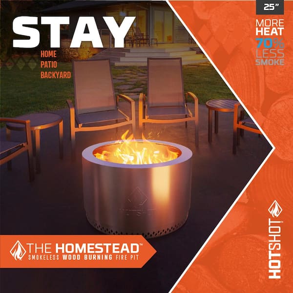 HotShot Homestead Low Smoke 25 in. Round Wood-Burning Fire Pit in
