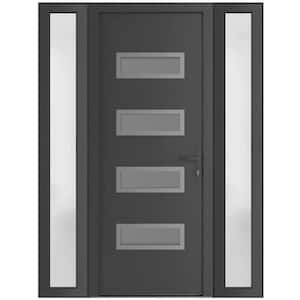 60 in. x 80 in. Left-hand/Inswing Frosted Glass Antracite Grey Steel Prehung Front Door with Hardware