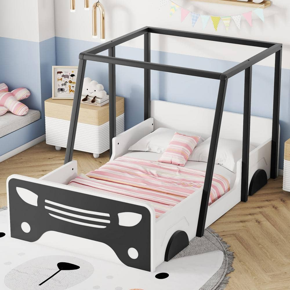 Harper & Bright Designs Black Wood Frame Twin Size Car-shaped Platform ...