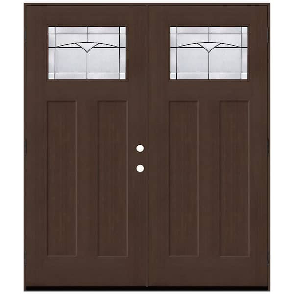 Regency 72 in. x 80 in. 1/4 TopL Horizon Glass RHOS Hickory Fir Fiberglass Double Prehung Front Door with 4-9/16 Jamb