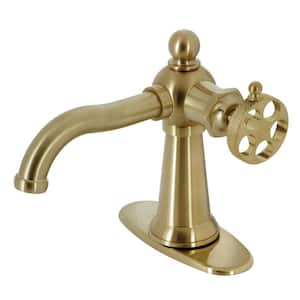 Webb Single-Handle Single Hole Bathroom Faucet with Push Pop-Up and Deck Plate in Brushed Brass