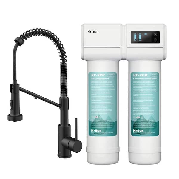 Bolden Pull-Down Single Handle Filter Kitchen Faucet in Matte Black with Purita 2-Stage Under-Sink Filtration System