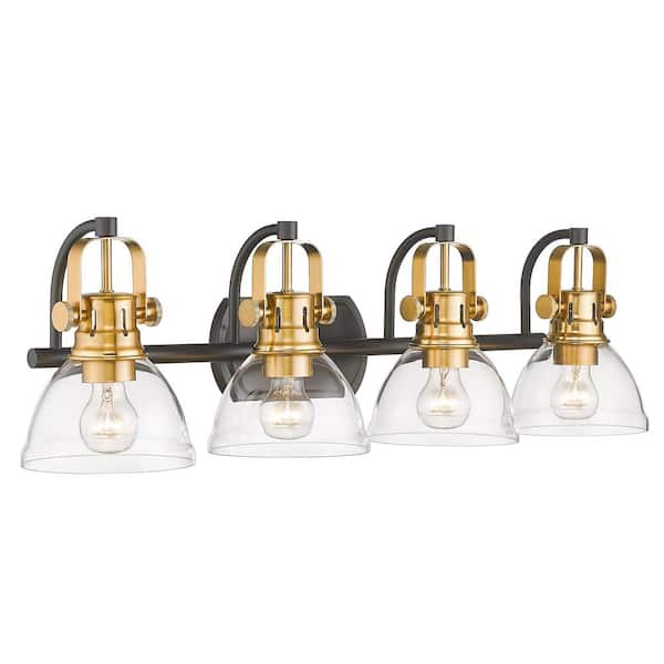 JAZAVA 31.3 in. 4-Light Black and Gold Bedroom Powder Room Hallway Vanity Light Wall Sconce Light