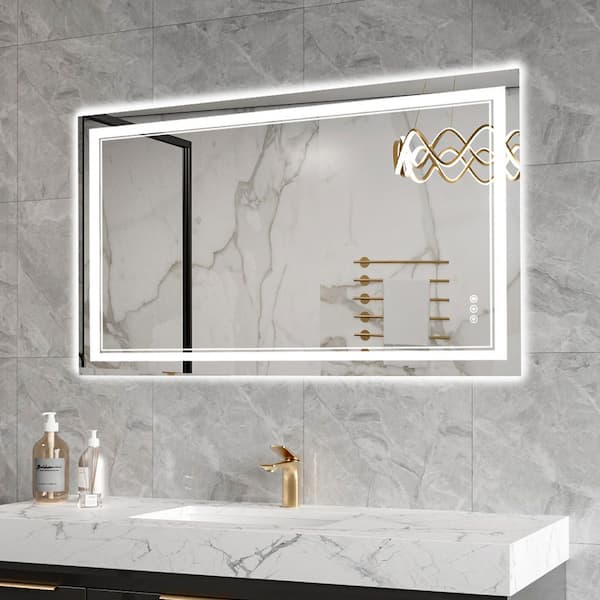 AZDHOME 24 in. W. x 40 in. H Rectangular Frameless LED Anti-Fog Wall Bathroom Vanity Mirror in Silver, Defogging, Dimming