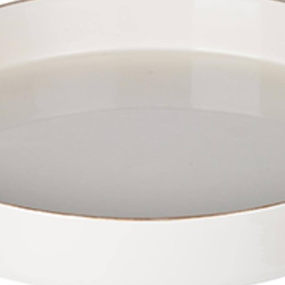 Glossy White Round Plastic Tray with Gold Accents
