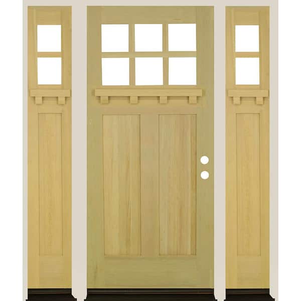Krosswood Doors 64 in. x 80 in. 6-Lite Craftsman Left Hand Unfinished Douglas Fir Prehung Front Door Double Sidelite